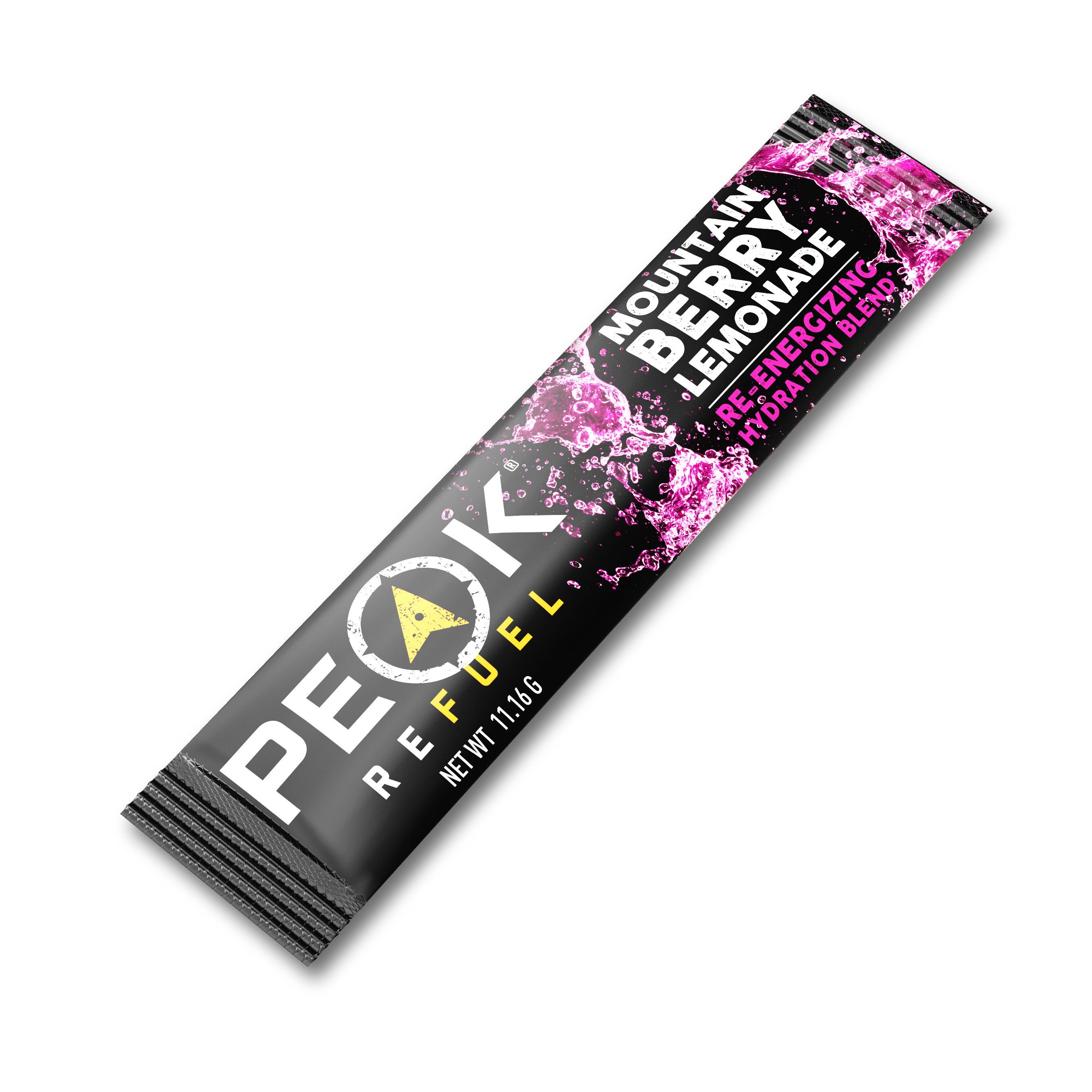 A packet of lemonade with black and pink packaging, featuring white text.