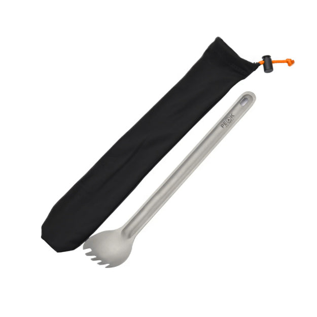 A sleek silver spoon with a black case, perfect for design enthusiasts and handy tool lovers.