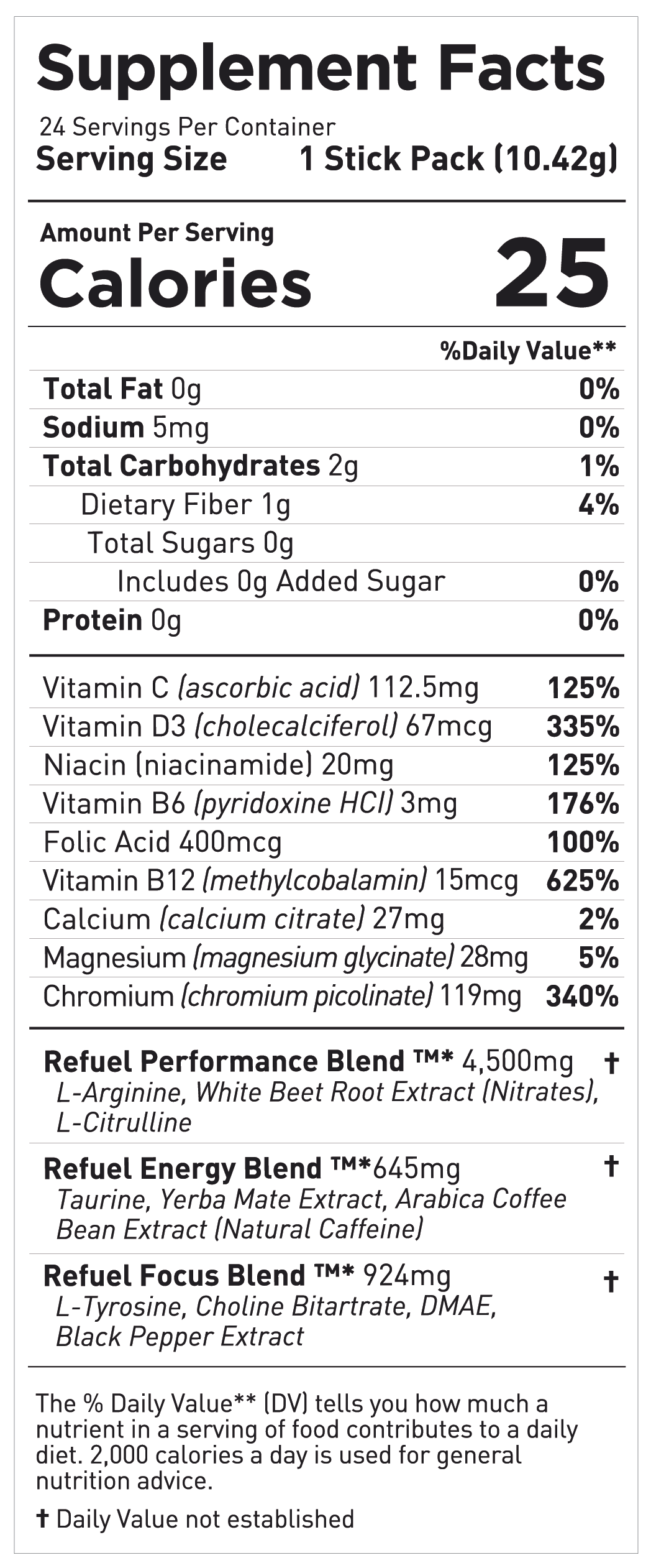 Pina Colada Re-Energizing Drink Sticks Nutrition Facts