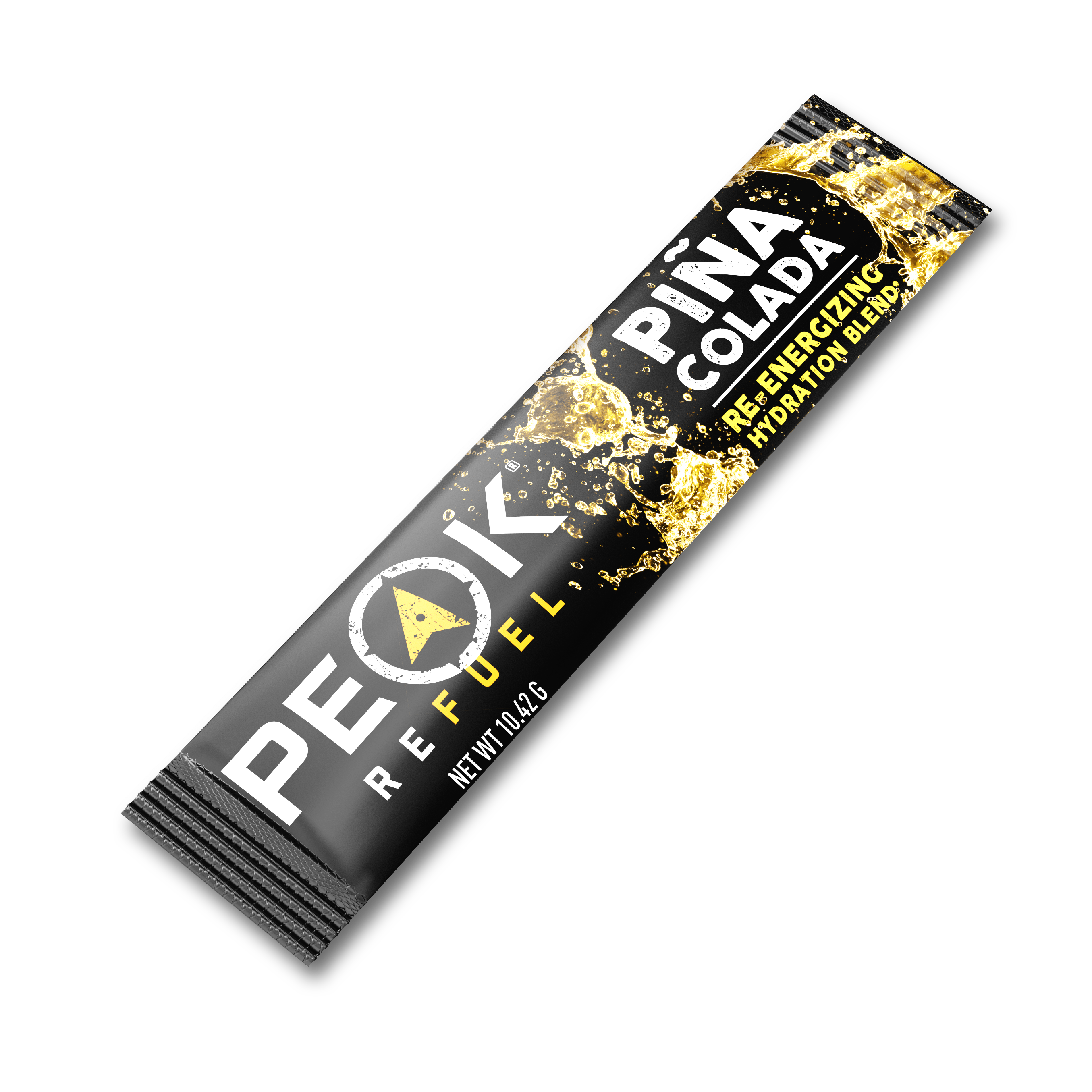 A black and yellow packet with white text, ideal for food labeling.