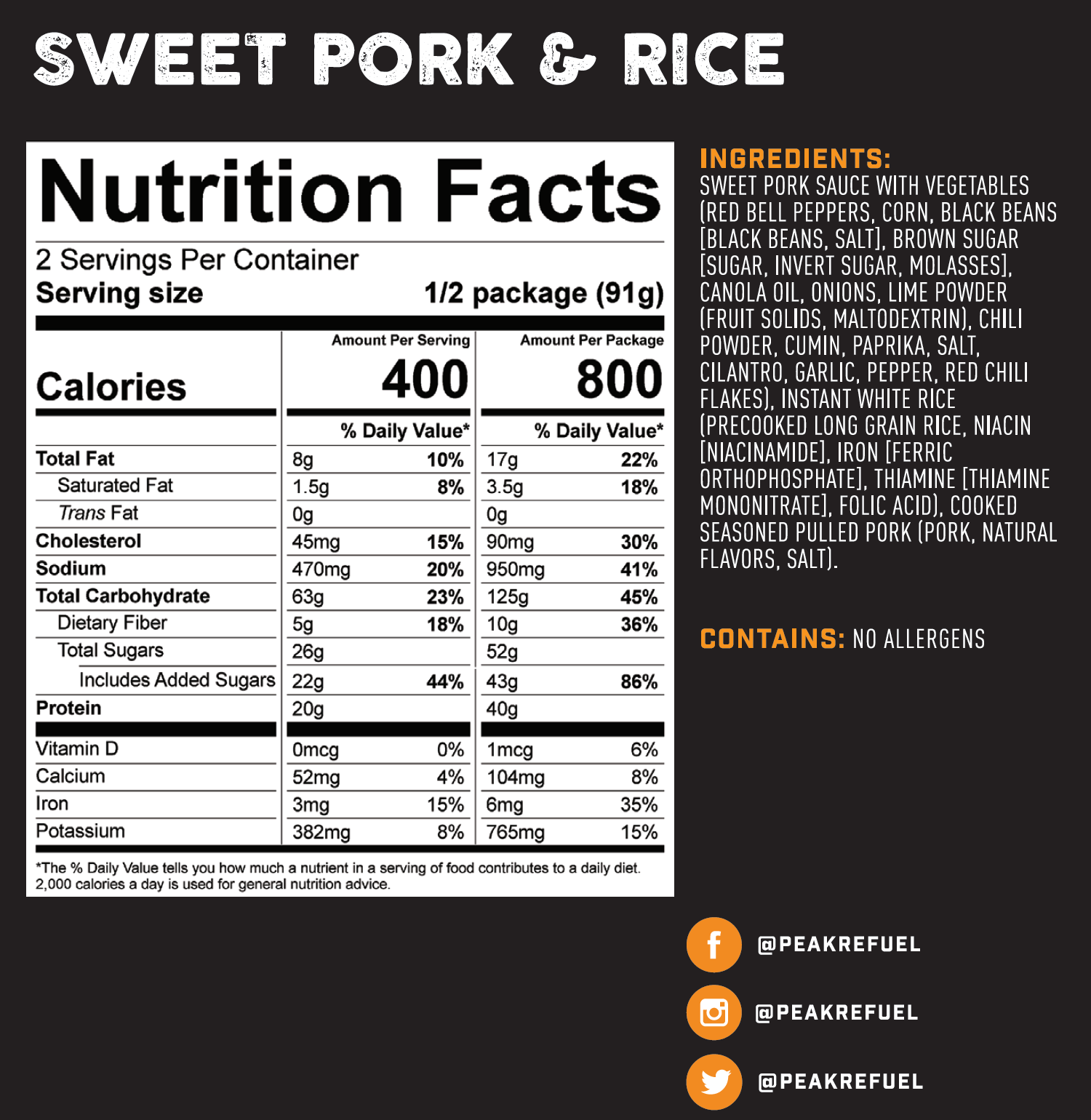 A nutrition facts and information label for the undefined product, providing essential details about its contents and values.